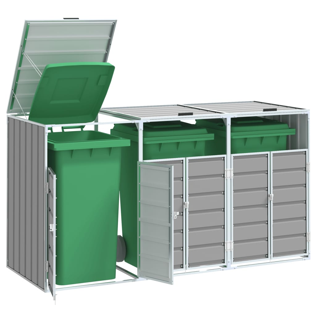 NNEVL Wheelie Bin Storage for Triple Bins Grey 216x81x115 cm Steel by NNEVL