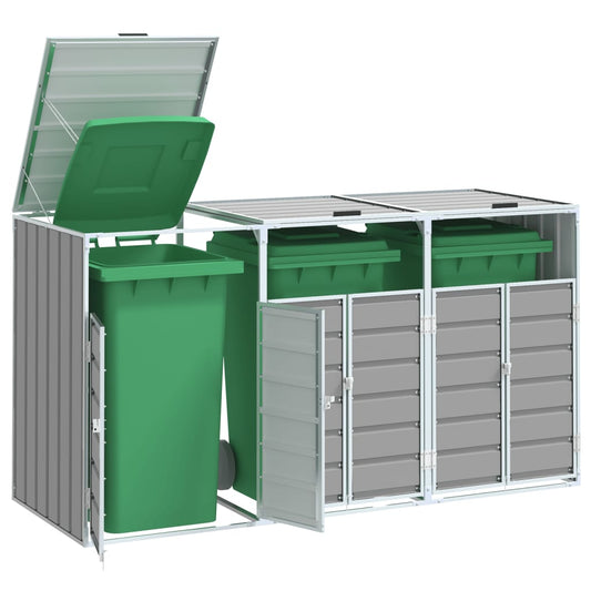 NNEVL Wheelie Bin Storage for Triple Bins Grey 216x81x115 cm Steel by NNEVL