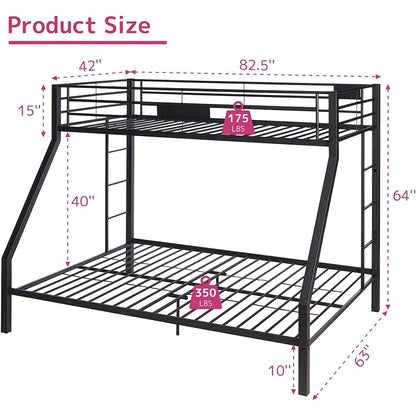 Twin XL Queen Bunk Bed In Sandy Black Finish Metal Slats by ShipItFurniture