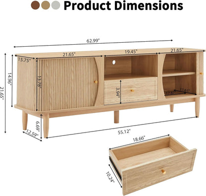 Natural Finish Entertainment Console With Sliding Door by ShipItFurniture