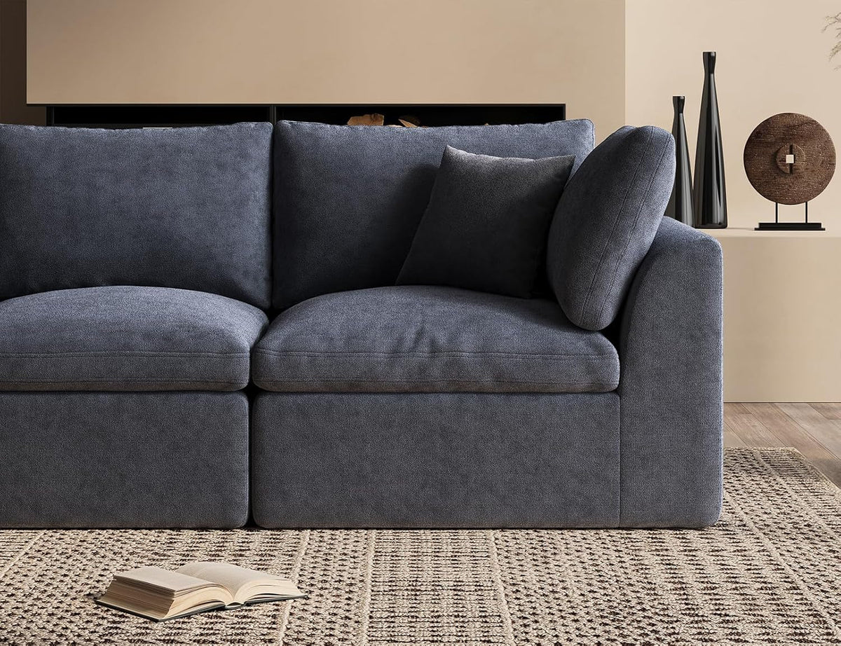 110 Inch Cloud Convertible Sectional Sofa Grey Fabric by ShipItFurniture