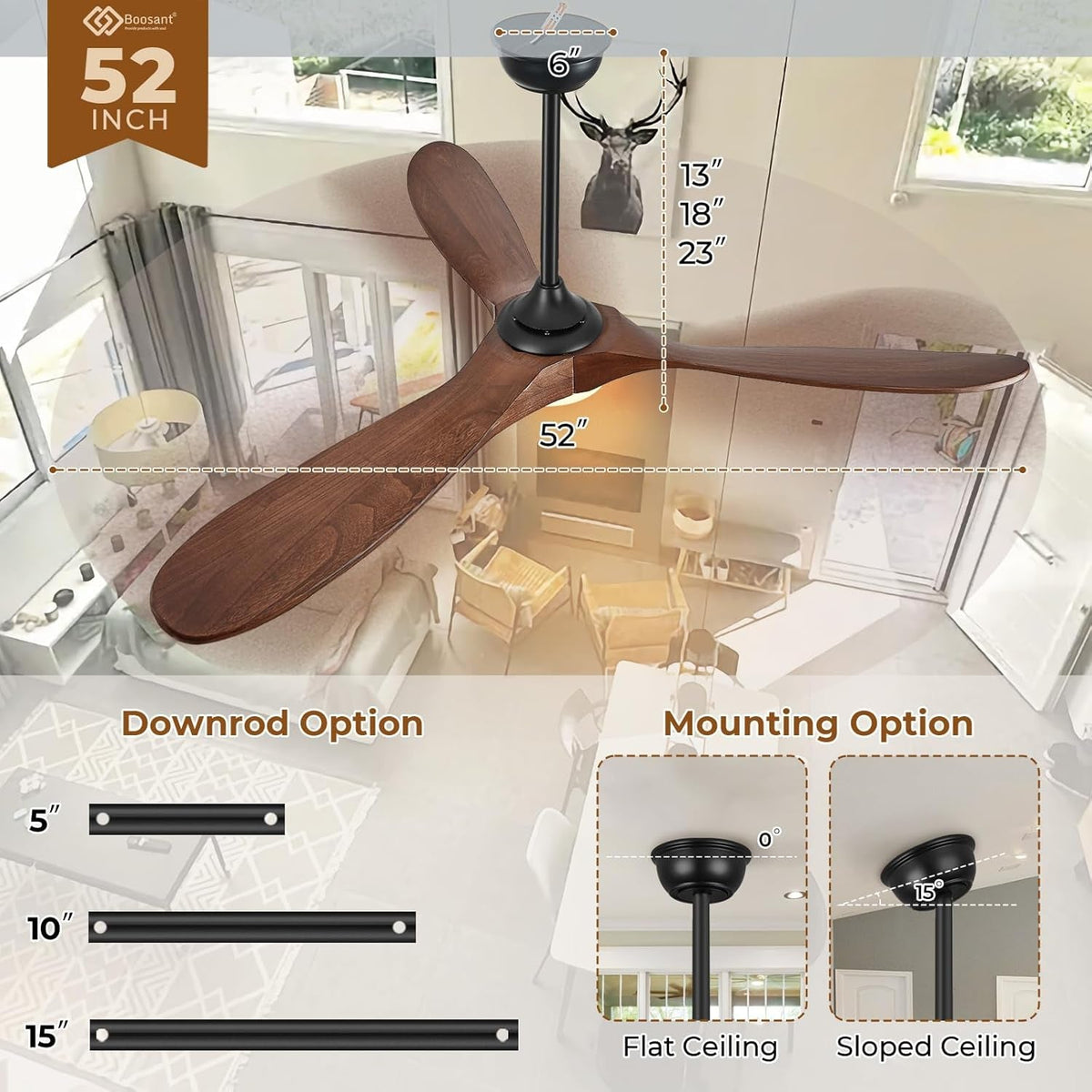 52 Inch Walnut Weather Resistant Ceiling Fan Remote Control by ShipItFurniture