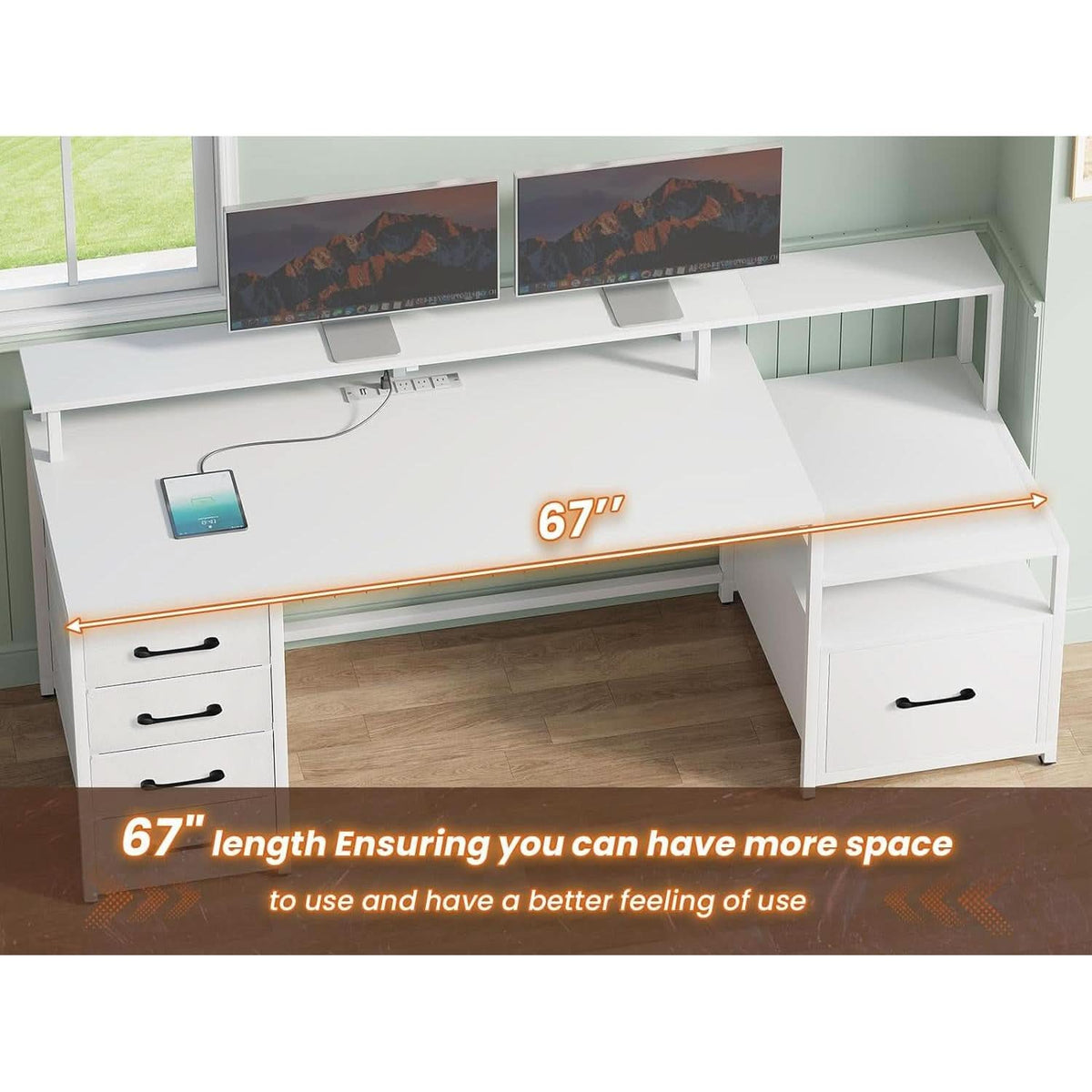 Modern Home Office Desk With 5 Drawers And LED Lights by ShipItFurniture
