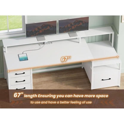 Modern Home Office Desk With 5 Drawers And LED Lights by ShipItFurniture