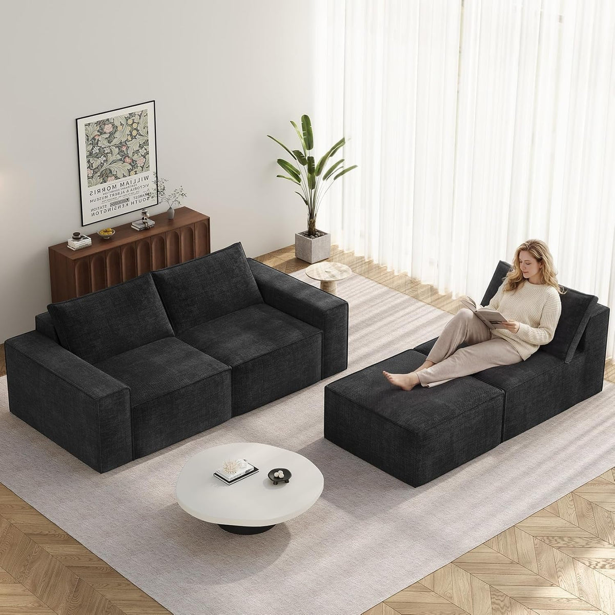 114 Inch Modular Contemporary Sectional Sofa Black by ShipItFurniture