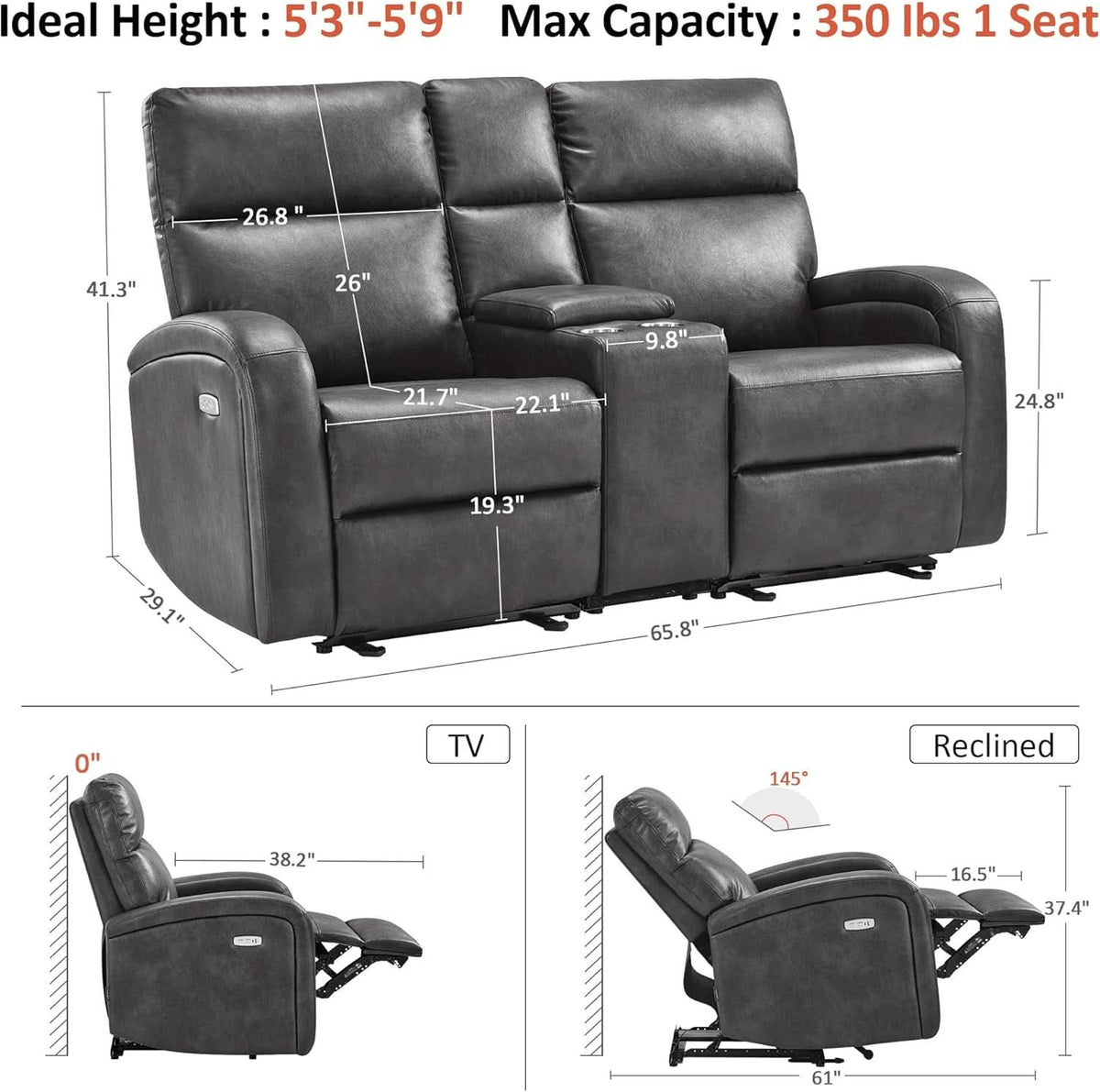 Dark Grey Zero Wall Power Recliner Loveseat With USB Ports by ShipItFurniture