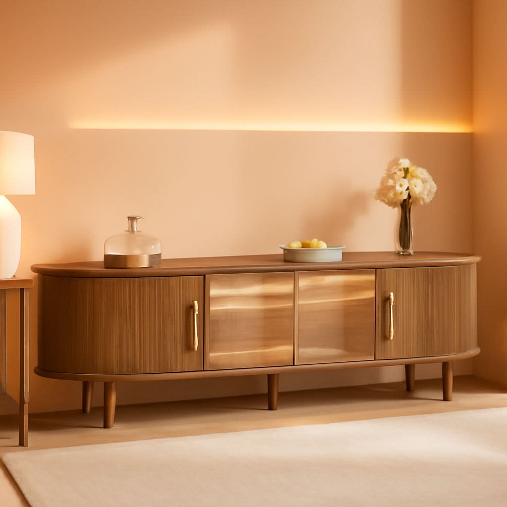 70 Inch Walnut TV Entertainment Center With LED Lighting by ShipItFurniture