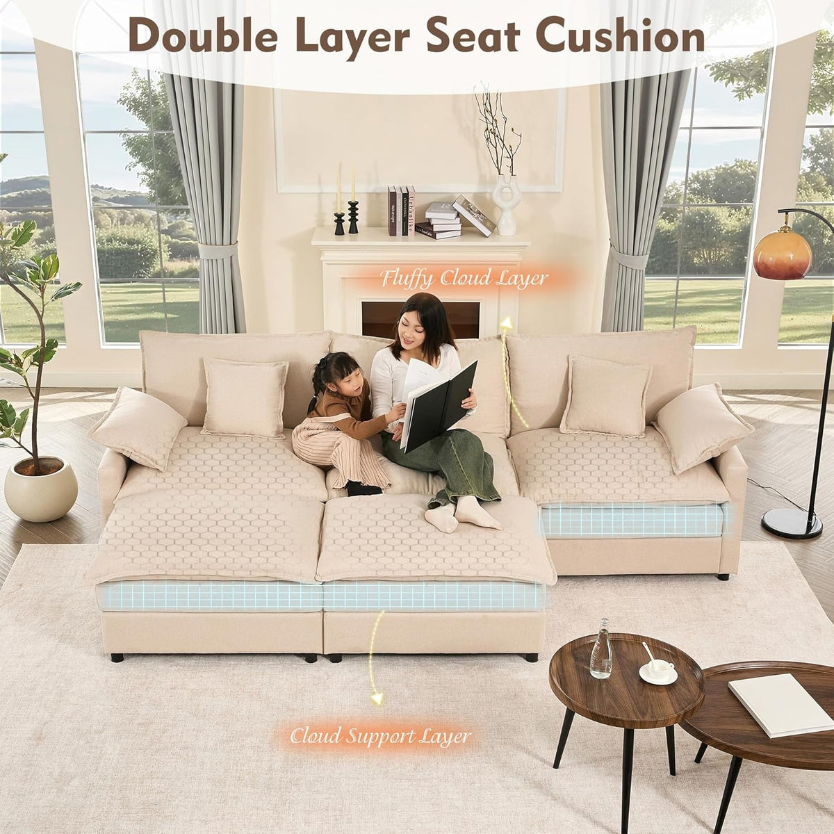108-Inch U-Shaped Premium-Quality Sectional Sofa Beige by ShipItFurniture