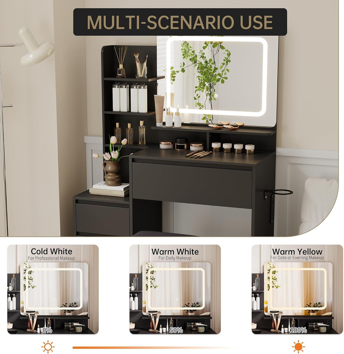 36 Inch Customizable Illuminated Vanity Desk Mirror by ShipItFurniture