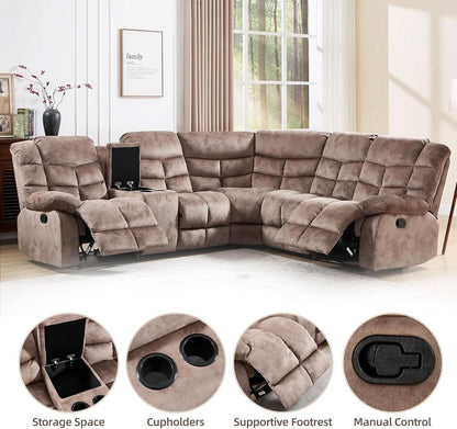 Brown Manual Reclining Sectional Sofa With Cup Holders by ShipItFurniture