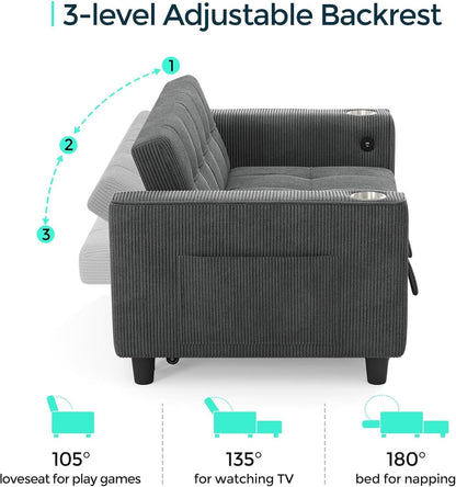 Corduroy Gray 54 Inch Multifunctional Sleeper Sofa by ShipItFurniture