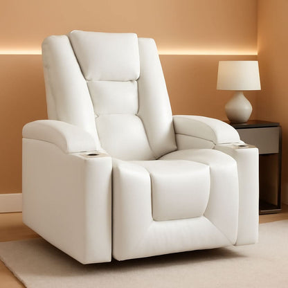 Cream White Power Recliner Chair With USB Ports And Hidden Storage by ShipItFurniture