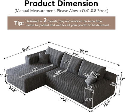 Grey Ninety FiveInch Upholstered Corduroy Sleeper Sofa by ShipItFurniture