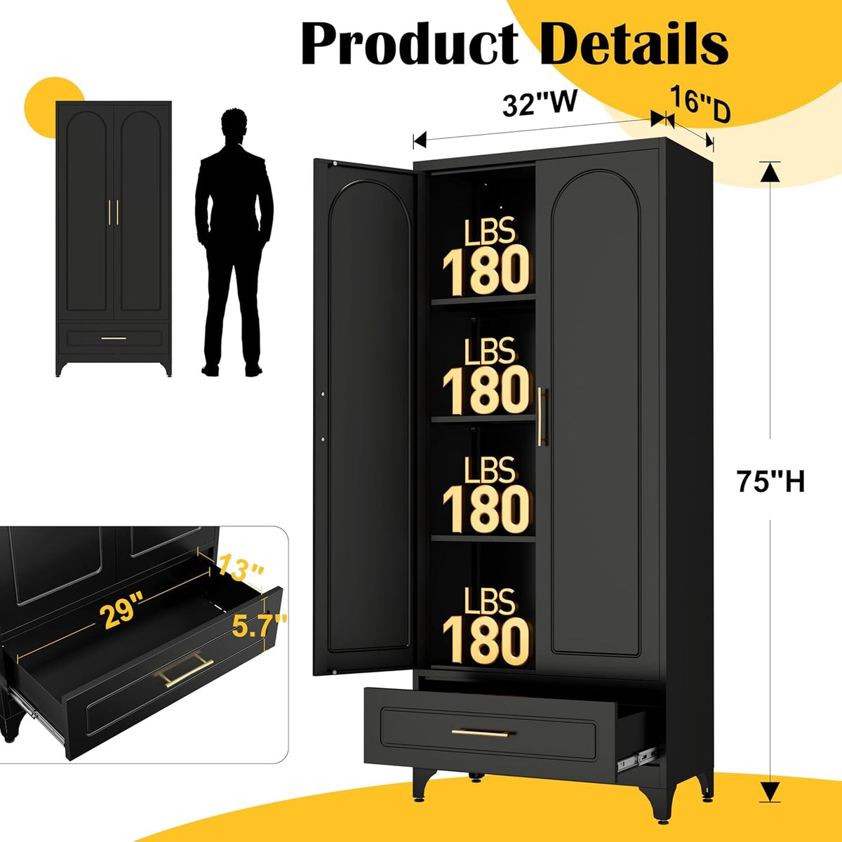 75In Black Industrial Pantry Cabinetry With Drawers by ShipItFurniture