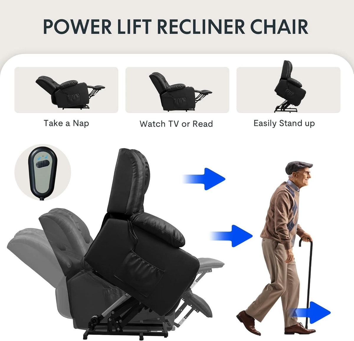 XL31 Power Lift Recliner For Elderly Black Massage by ShipItFurniture