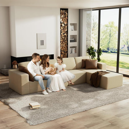 136Inch Modular L Shaped Sectional Sofa BeigeBoucle by ShipItFurniture