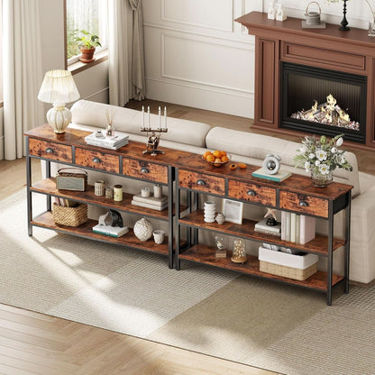 47-Inch Rustic Brown Console Table with 3 Drawers and Storage Shelves by ShipItFurniture