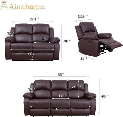 Brown Leather 3 Piece Recliner Sofa Living Room Set by ShipItFurniture