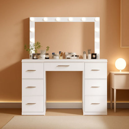 White Vanity Desk With Adjustable Illuminated Mirror by ShipItFurniture