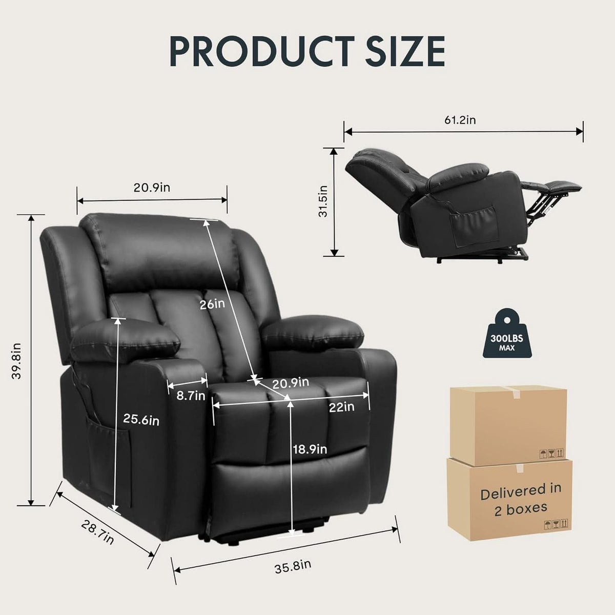 XL31 Power Lift Recliner For Elderly Black Massage by ShipItFurniture