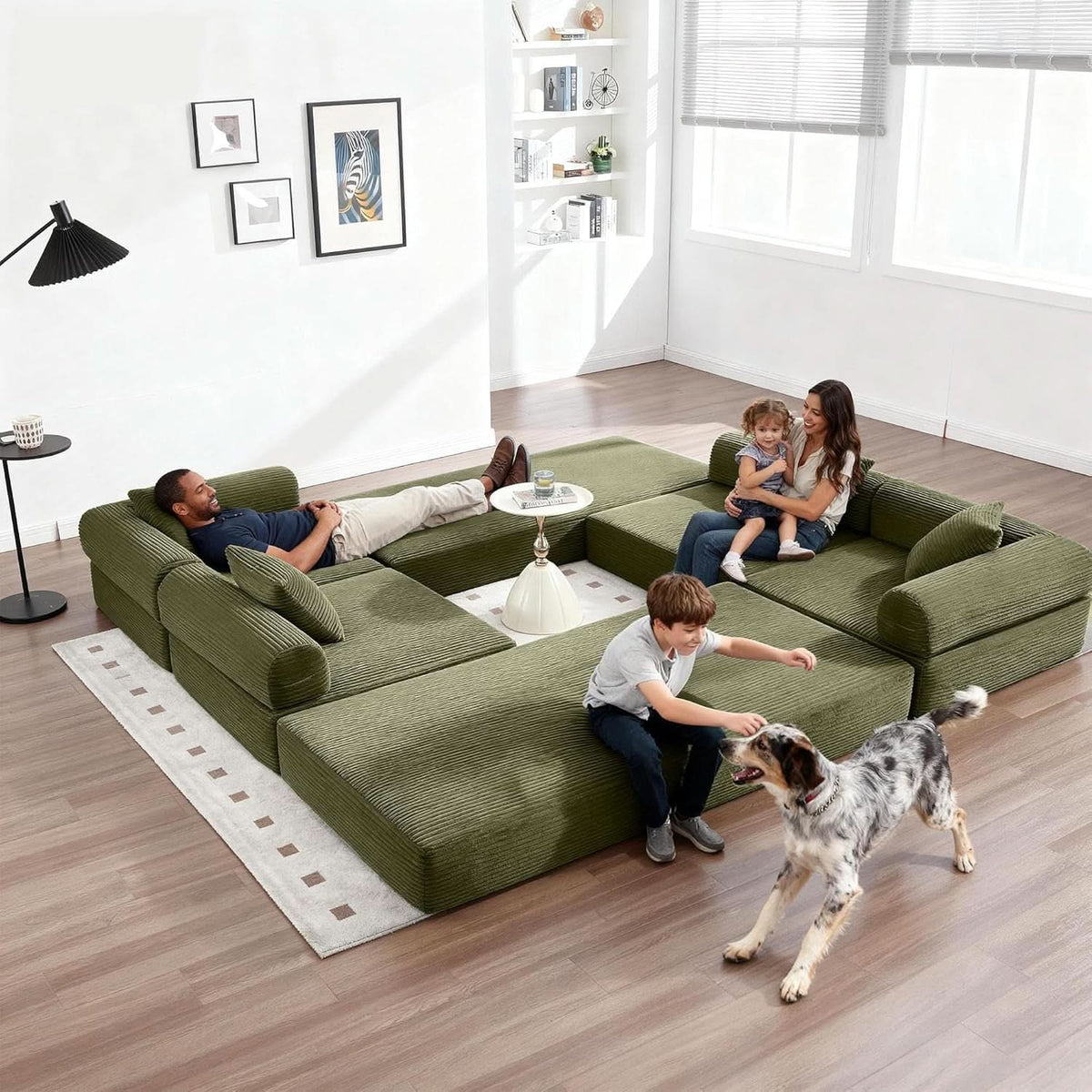 Olive Green Corduroy Premium Modular Sleeper SofaBed by ShipItFurniture