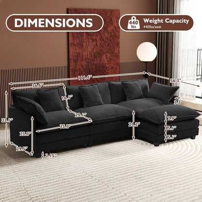 111.4-Inch L-Shaped Black High-Resilience-Deep-Seat Sectional Sofa by ShipItFurniture