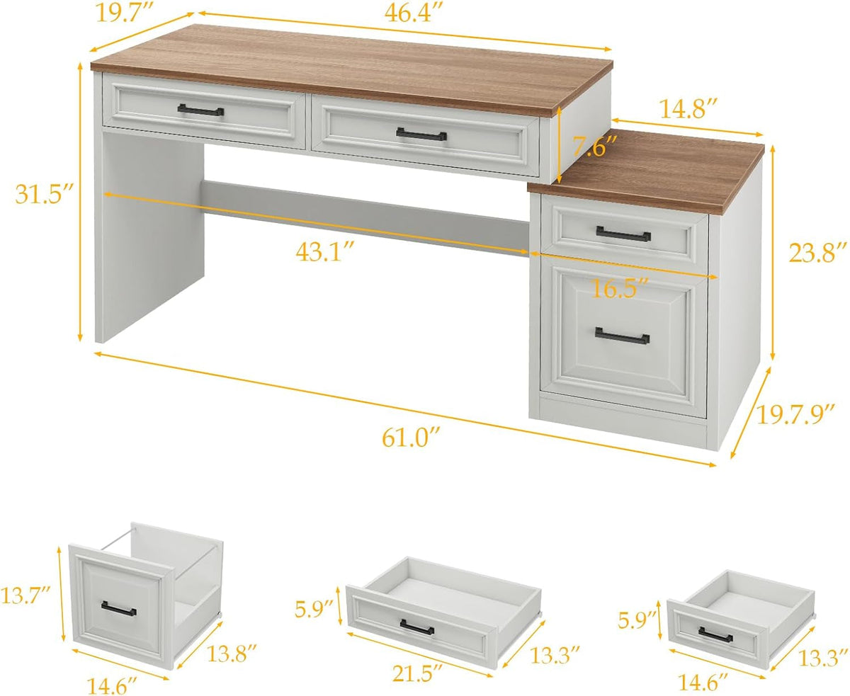 61 Inch Distressed Farmhouse Computer Desk Storage by ShipItFurniture