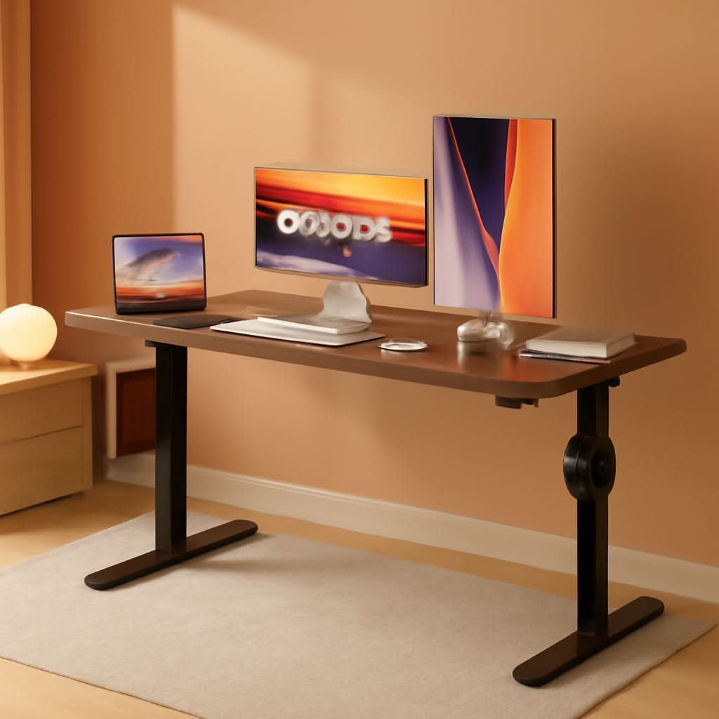 Electric Standing Desk 48x24 Height Adjustable Dark Walnut by ShipItFurniture