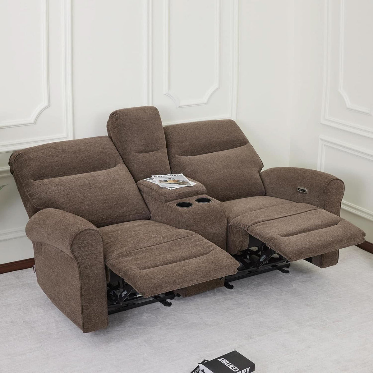 78 Inch Wall Hugger Power Loveseat USB Ports Dark Brown by ShipItFurniture