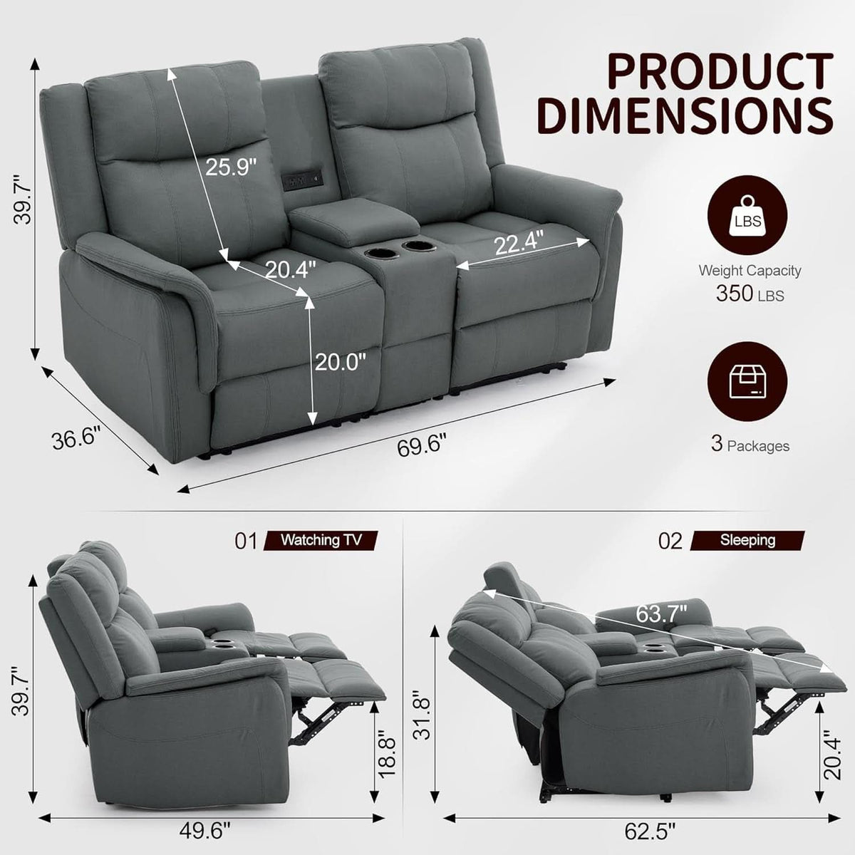 Two Seater Recliner Sofa With USB Charging Port And Cup Holders by ShipItFurniture