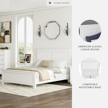 Queen Panel Bed White With Sculpted Ornate Tapered Feet by ShipItFurniture