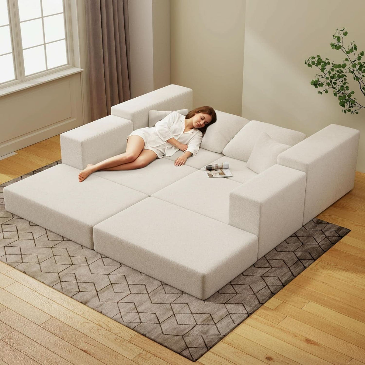 Beige Modular Sectional Sofa With Reversible Chaise by ShipItFurniture