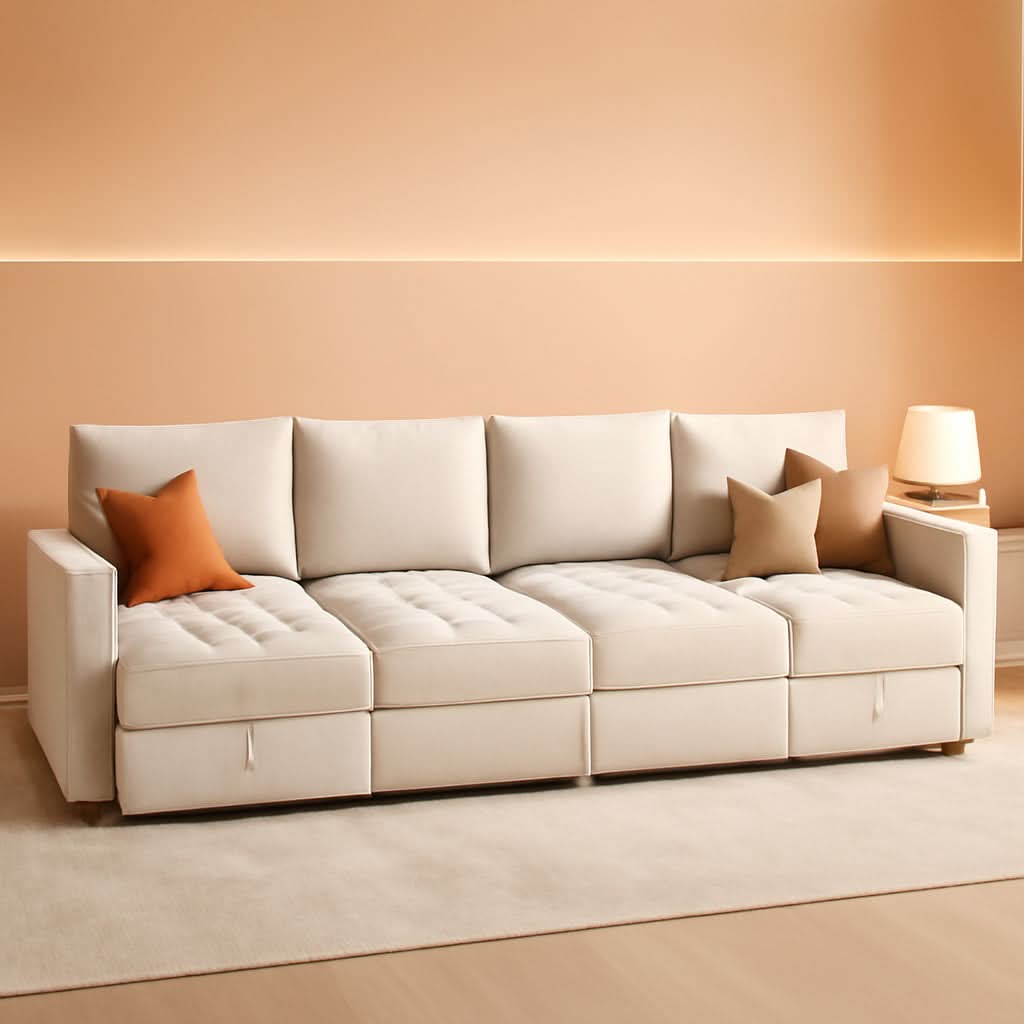 Beige Modular Sleeper Sectional Couch With Storage by ShipItFurniture