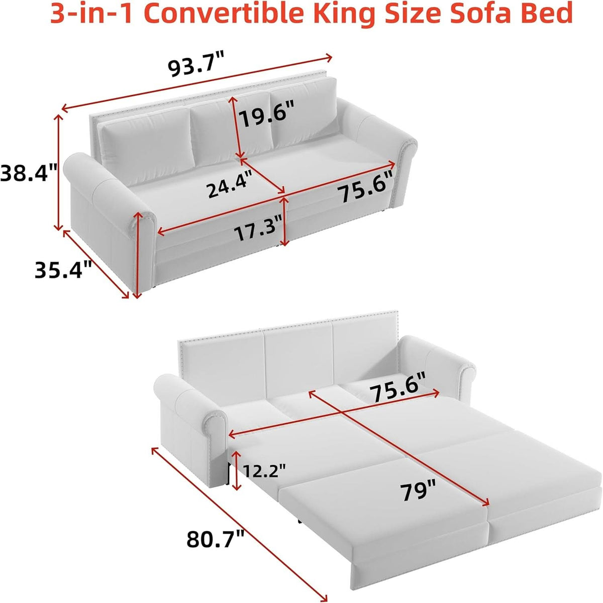 King Size Multifunctional Sleeper Sofa Beige Velvet by ShipItFurniture
