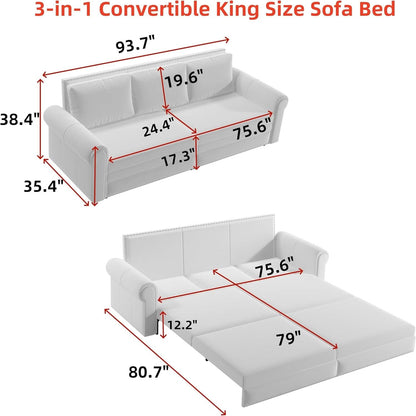 King Size Multifunctional Sleeper Sofa Beige Velvet by ShipItFurniture