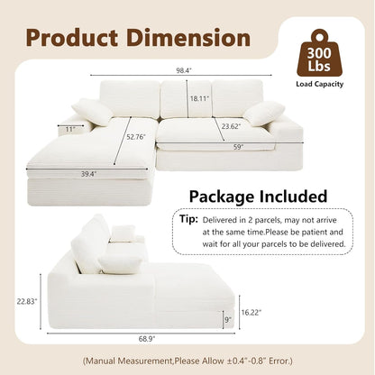 98.4Inch Cloud Modular Sectional Sofa Beige Chaise by ShipItFurniture