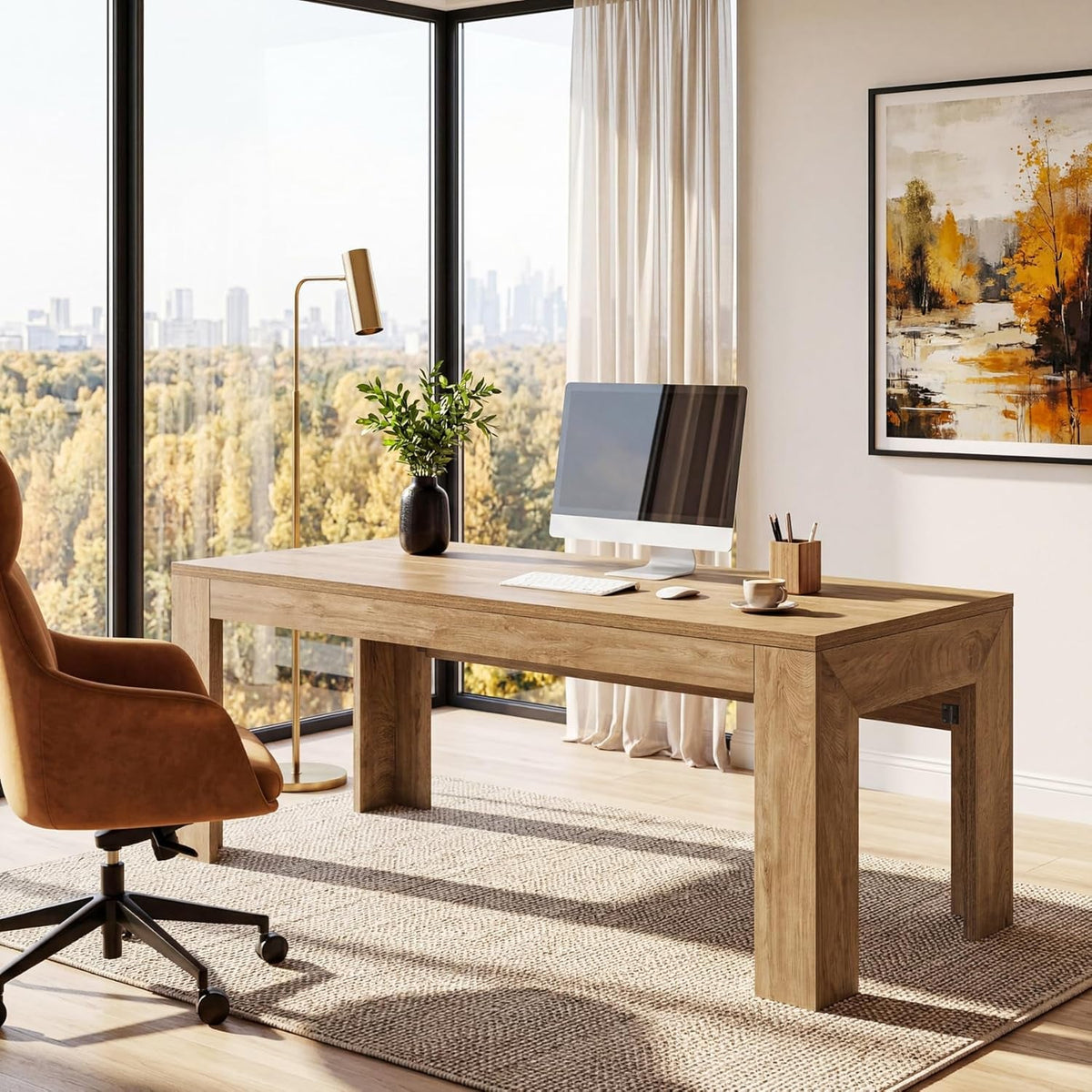63 Inch Light Brown Interconnected Workstation Desk by ShipItFurniture