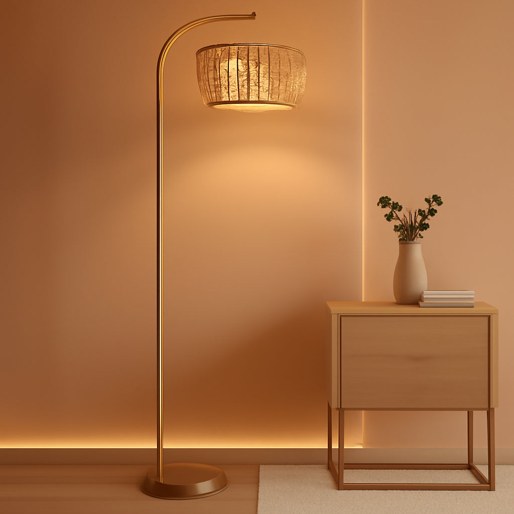 Arc Floor Lamp Timeless Brass Finish Remote Dimmable by ShipItFurniture