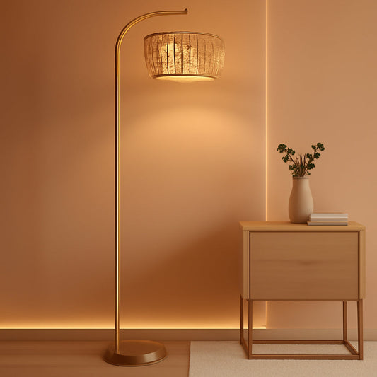 Arc Floor Lamp Timeless Brass Finish Remote Dimmable by ShipItFurniture