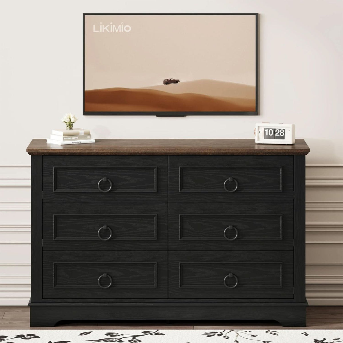 Black FortySevenPointTwoInch Wide Six Drawer Dresser by ShipItFurniture