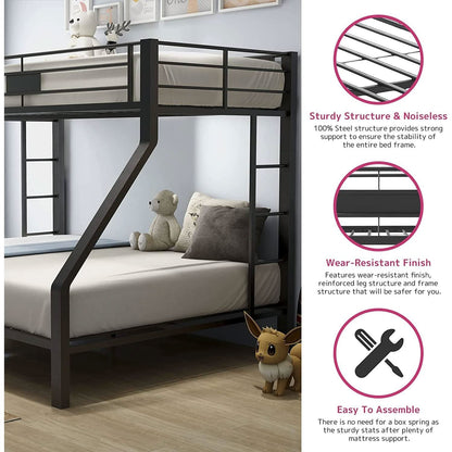 Twin XL Queen Bunk Bed In Sandy Black Finish Metal Slats by ShipItFurniture