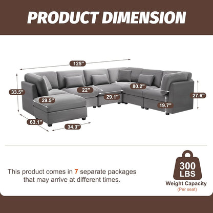 125Inch Oversized Corduroy Cloud Sleeper Grey Sofa by ShipItFurniture