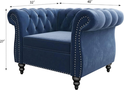 Blue Velvet 2 Piece Living Room Set Sofa Loveseat Chair For Living Room And Office by ShipItFurniture