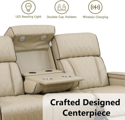 Khaki Premium Quality Leather Power Recliner Sofa USB Port by ShipItFurniture