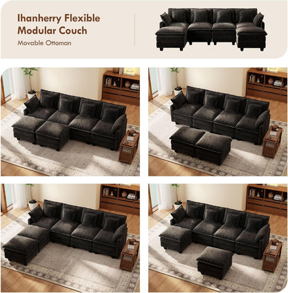 106-Inch Modular Cloud Sofa Black Sectional Modern by ShipItFurniture