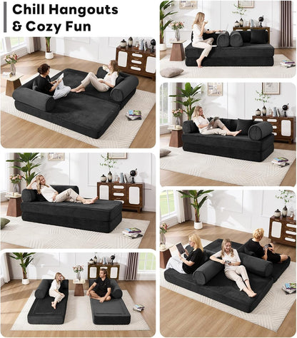 79 Inch Convertible Sofa Bed Black Luxurious Comfort by ShipItFurniture