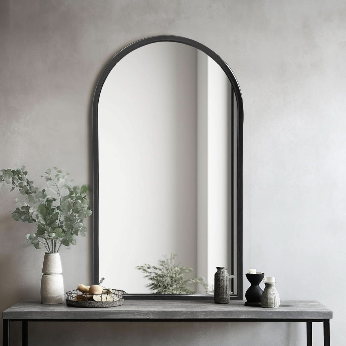 Black Arched Wall Mirror 42x24 Inches With Iron Frame by ShipItFurniture