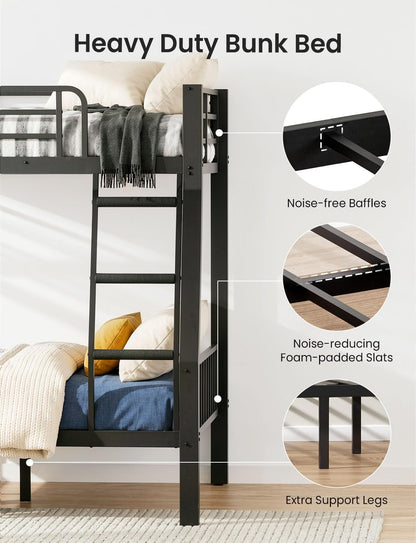 Full XL Over Queen Bunk Bed Black Heavy Duty Steel Frame by ShipItFurniture