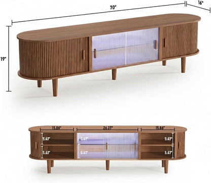 70 Inch Walnut TV Entertainment Center With LED Lighting by ShipItFurniture