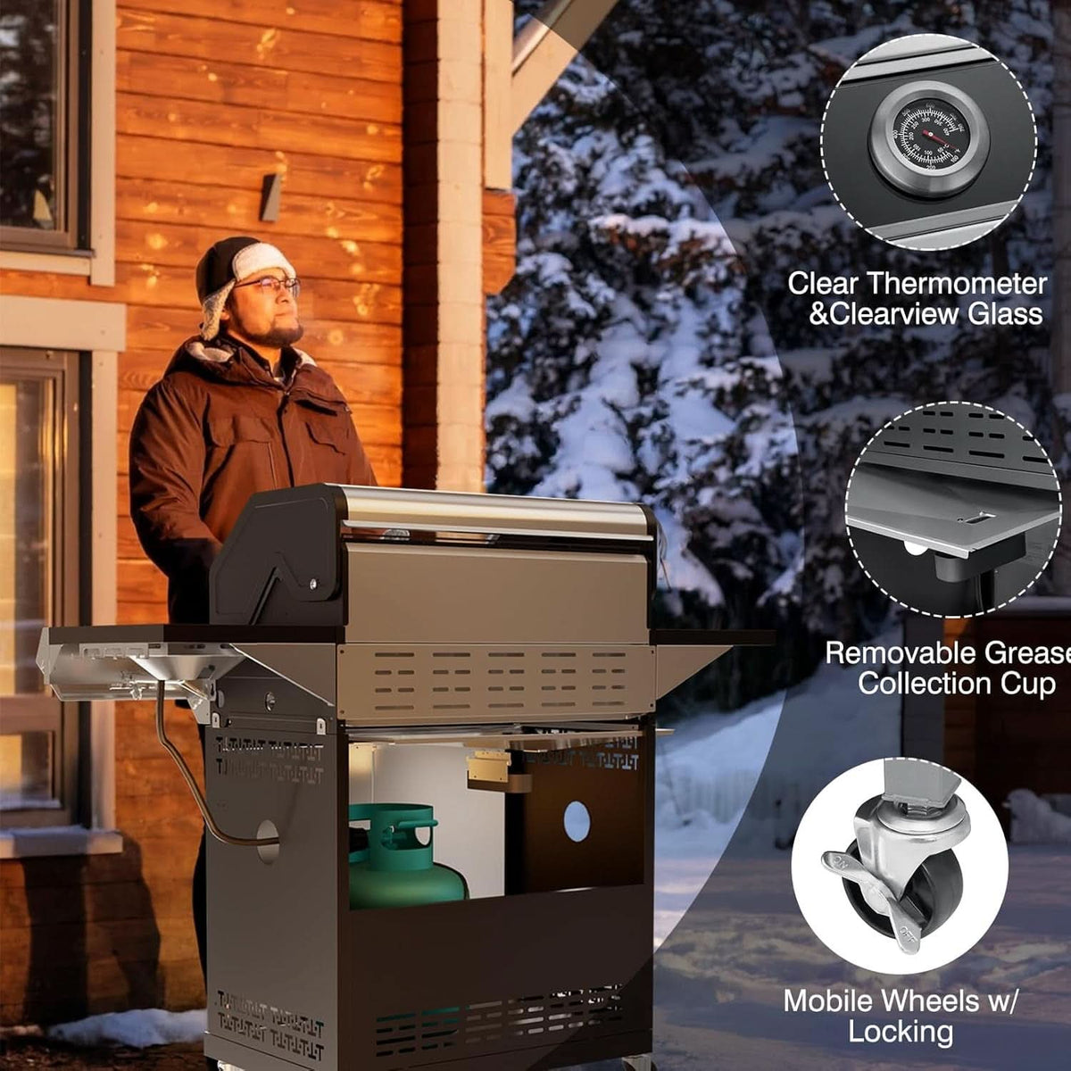 Propane Gas Grill With LED Knobs And Visual Glass Panel Outdoor by ShipItFurniture